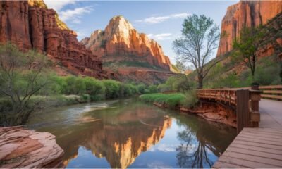 Stunning cliffs, canyons, and landscapes in Zion National Park during sunrise, showcasing the park's natural beauty.