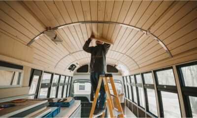 Installing a Pine Tongue and Groove Ceiling On Our skoolie