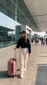 Cargo Pants and Cropped Bomber Travel Outfit