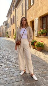 Wide Leg Linen Trousers Travel Outfit
