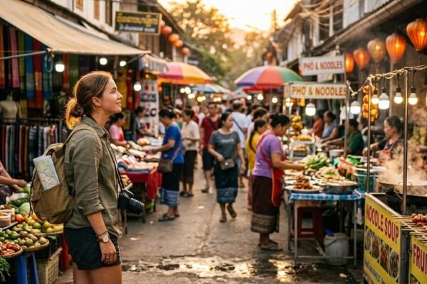 Traveler at a Southeast Asian street market at golden hour — cheapest countries to visit in 2026