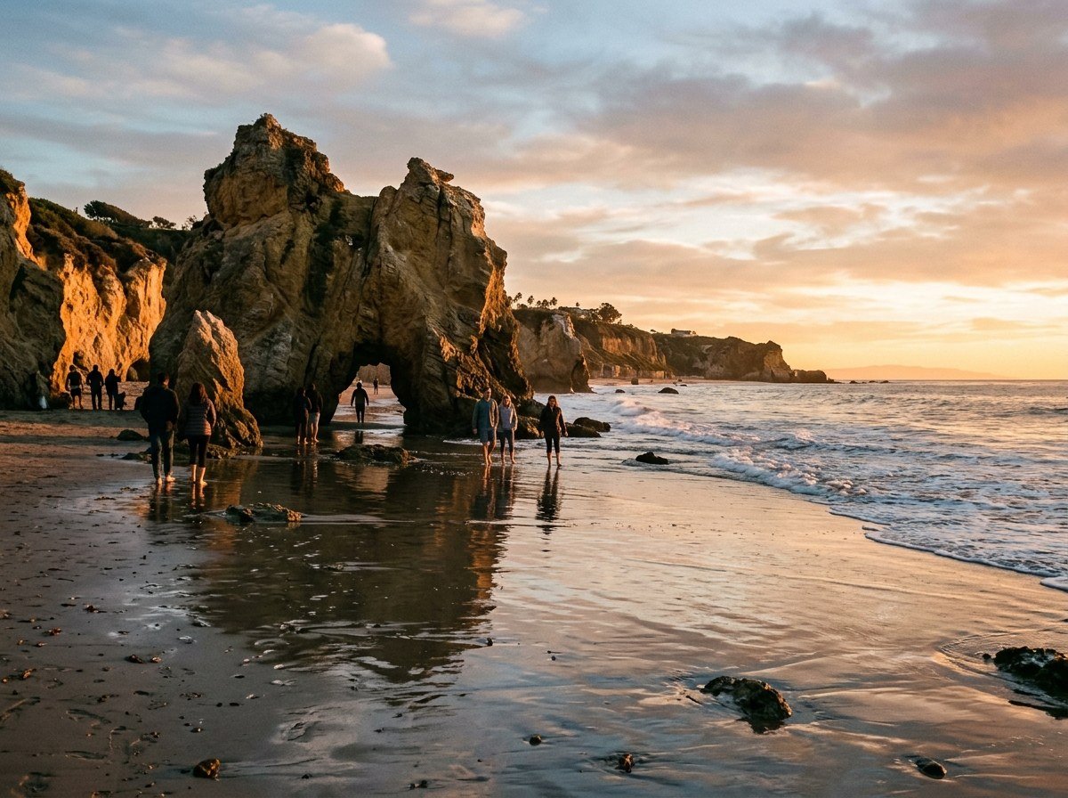 Sea caves and rock arches at El Matador State Beach in Malibu along the Pacific Coast Highway
