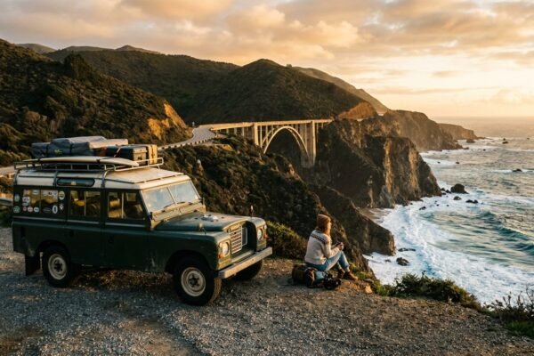 Scenic view of Bixby Creek Bridge on the Pacific Coast Highway during a 5-day road trip at golden hour